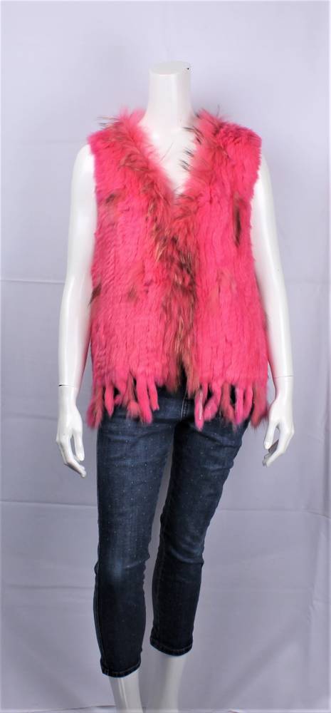 Alice & Lily real rabbit fur sleeveless tassel vest fuchsia STYLE: SC/4374FUC